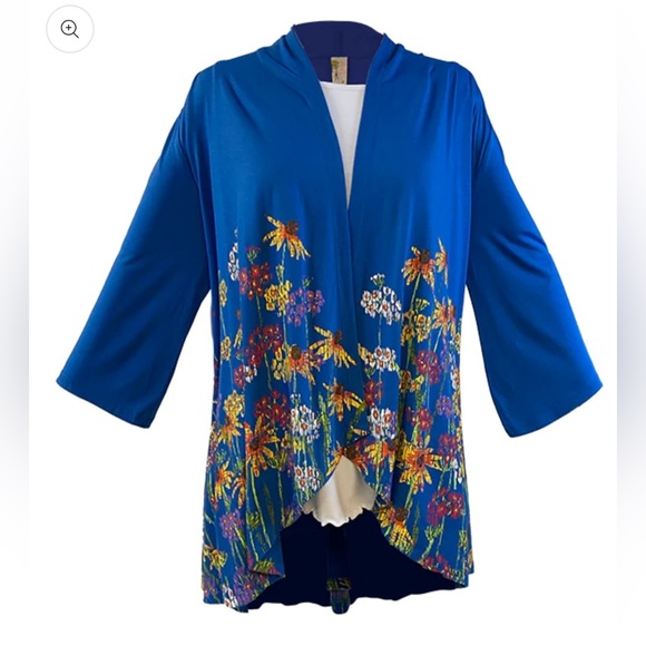 a walk in the park Sweaters - A Walk In The Park Cottage Garden Kimono Cobalt Blue Artsy Floral Sz Small